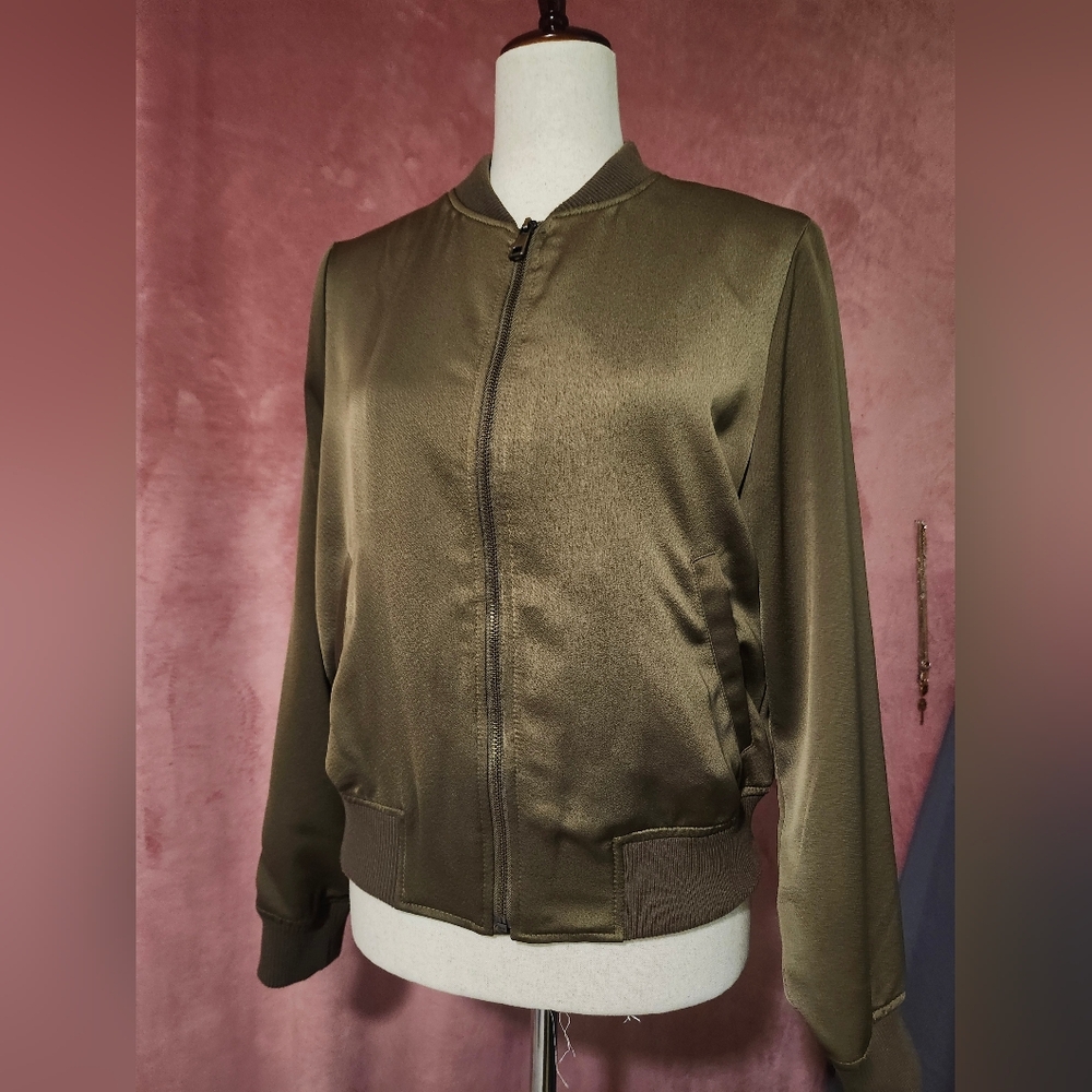 Banana Republic Olive Green Women's Lightweight Zip Up Brown Bomber Jacket S